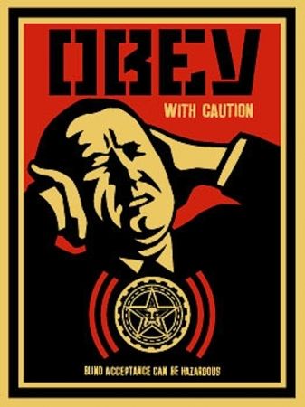 Serigrafia Fairey - Obey with Caution 