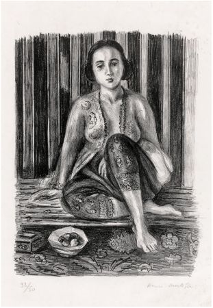 Litografia Matisse - Odalisque à la coupe de fruits. Lithographie (1925).