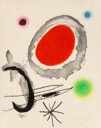 Incisione Miró - Oiseau Entre Deux Astres