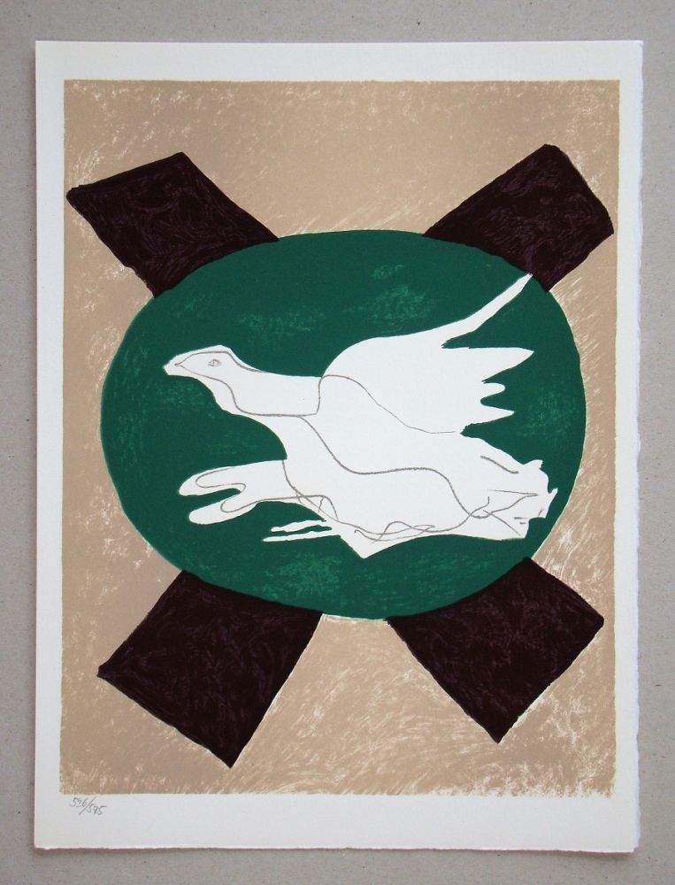 Litografia Braque - Oiseau sur fond de X