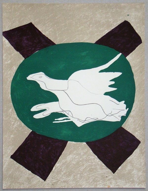 Litografia Braque - Oiseau sur fond de X