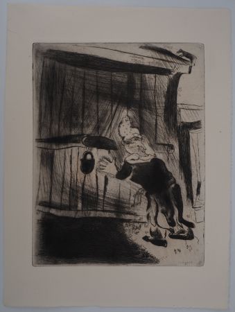 Incisione Chagall - On frappe à la porte (Pliouchkine à la porte)