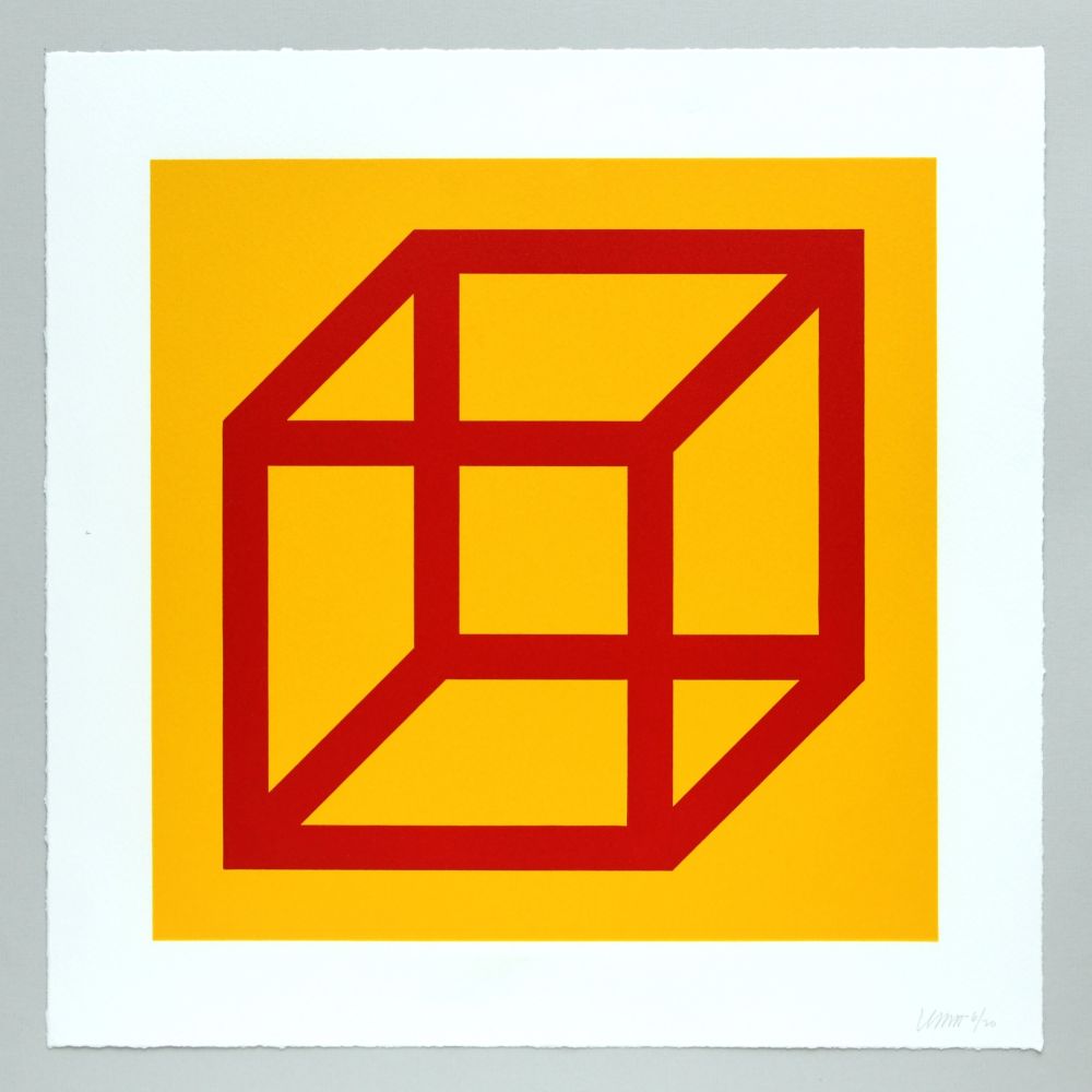 Linoincisione Lewitt - Open Cube in Color on Color Plate 01