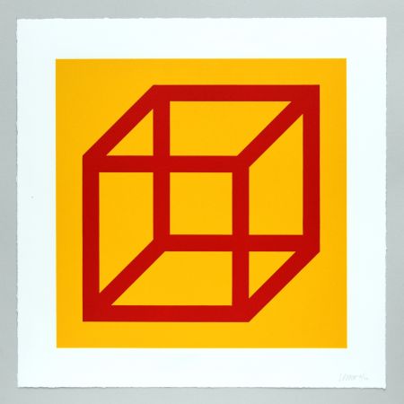 Linoincisione Lewitt - Open Cube in Color on Color Plate 01