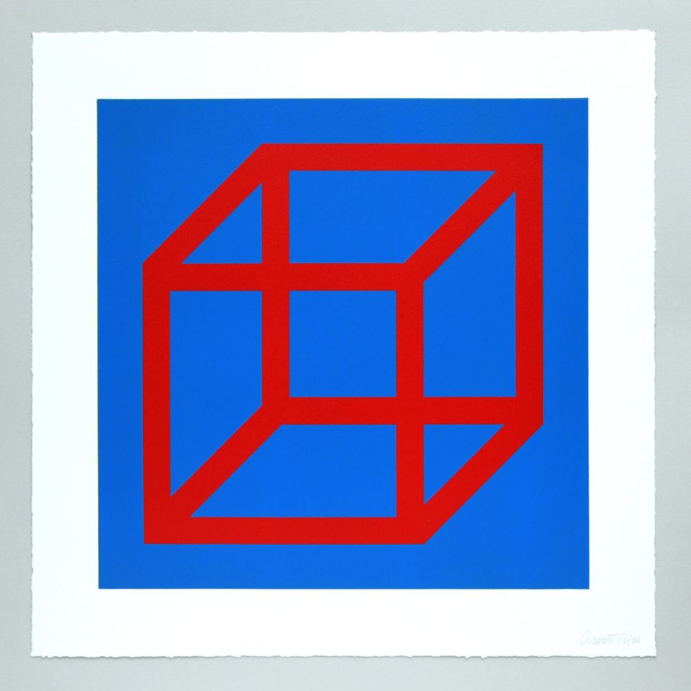 Linoincisione Lewitt - Open Cube in Color on Color Plate 02
