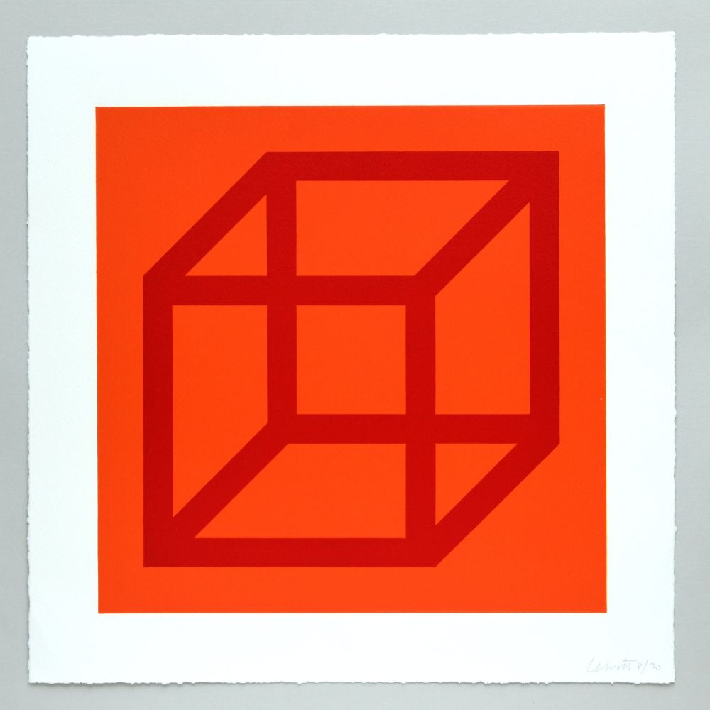 Linoincisione Lewitt - Open Cube in Color on Color Plate 03