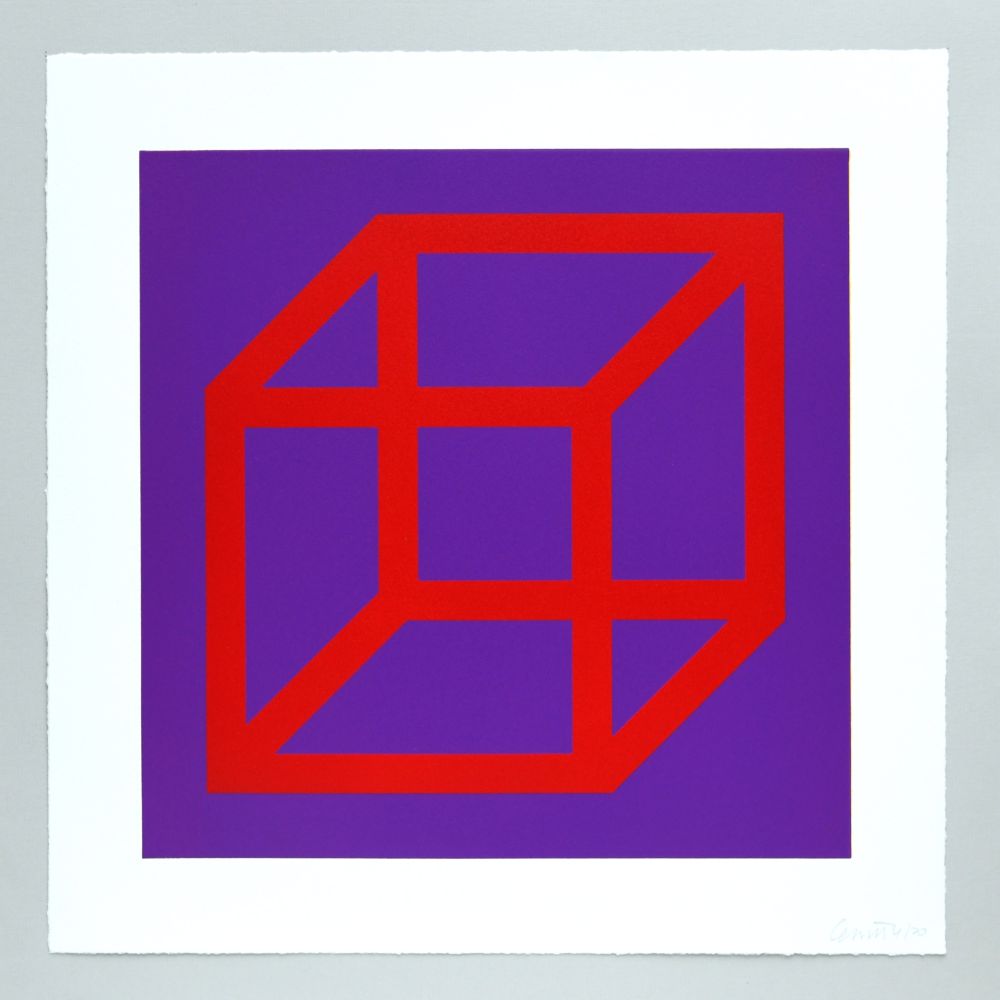 Linoincisione Lewitt - Open Cube in Color on Color Plate 05