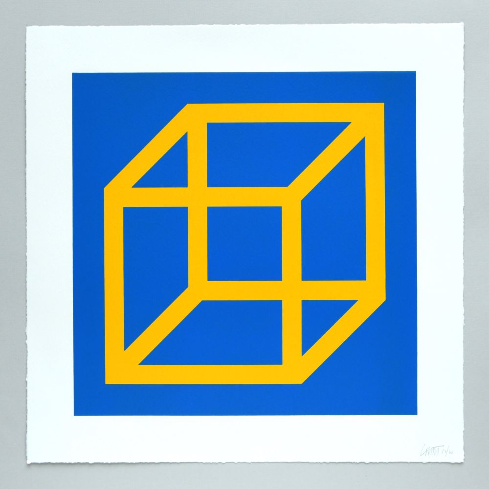 Linoincisione Lewitt - Open Cube in Color on Color Plate 06