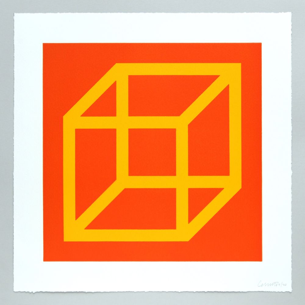Linoincisione Lewitt - Open Cube in Color on Color Plate 07