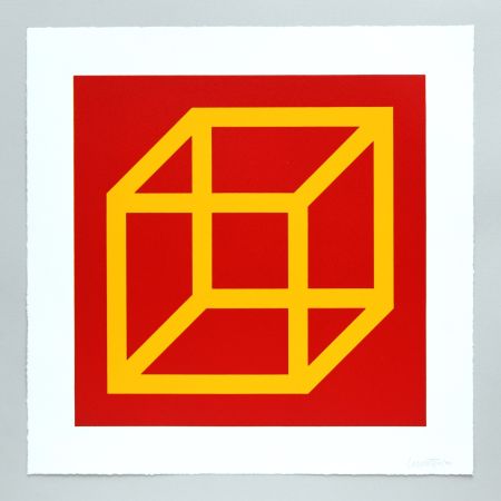Linoincisione Lewitt - Open Cube in Color on Color Plate 10