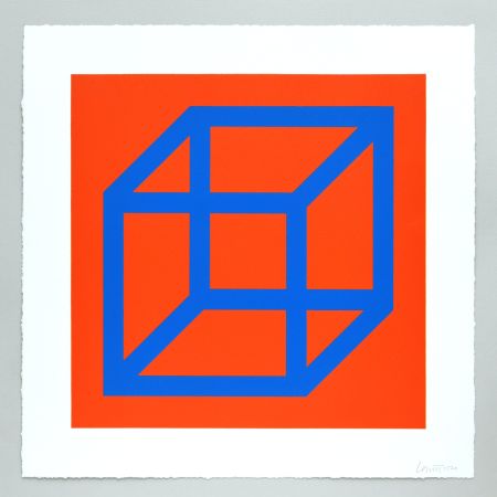 Linoincisione Lewitt - Open Cube in Color on Color Plate 11