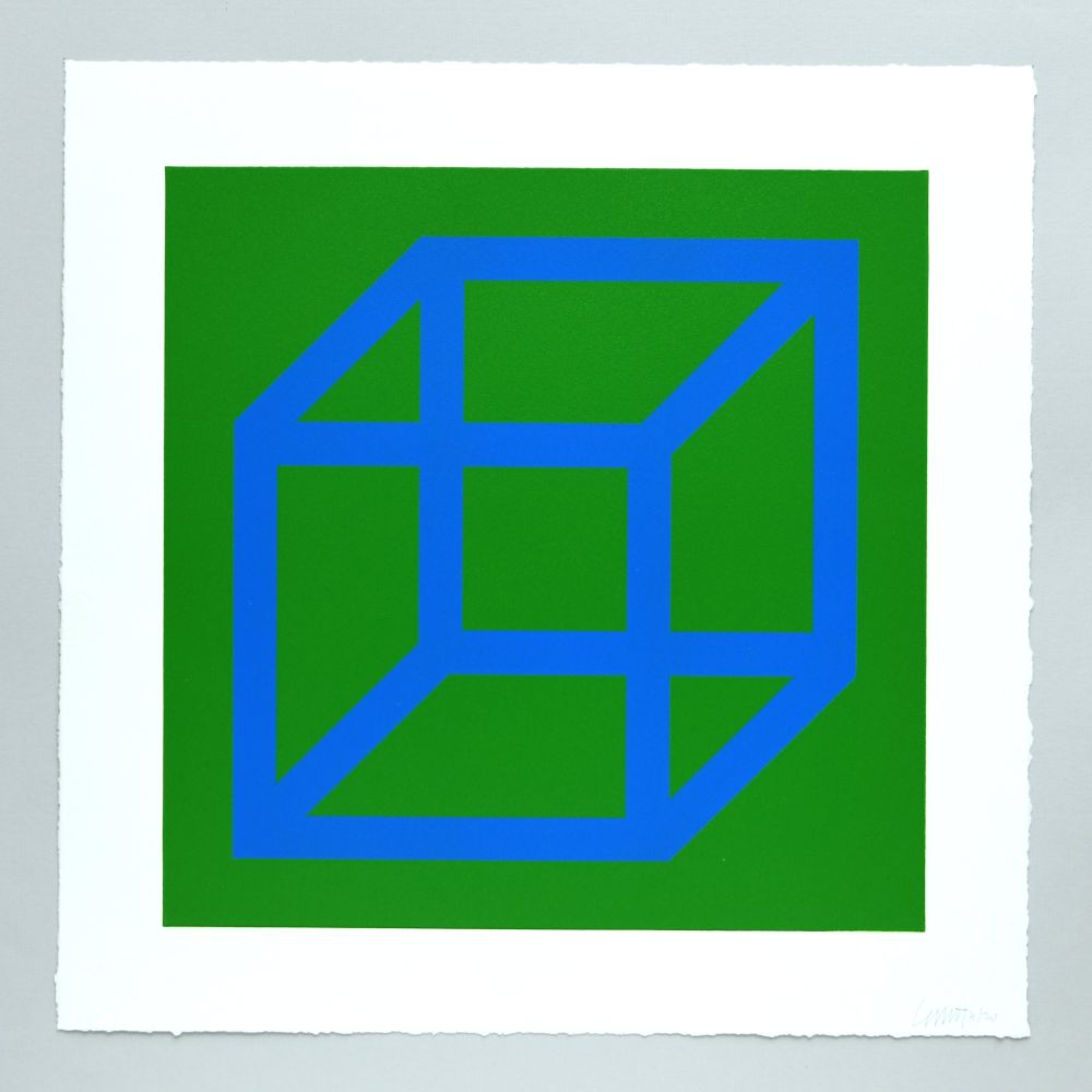 Linoincisione Lewitt - Open Cube in Color on Color Plate 12