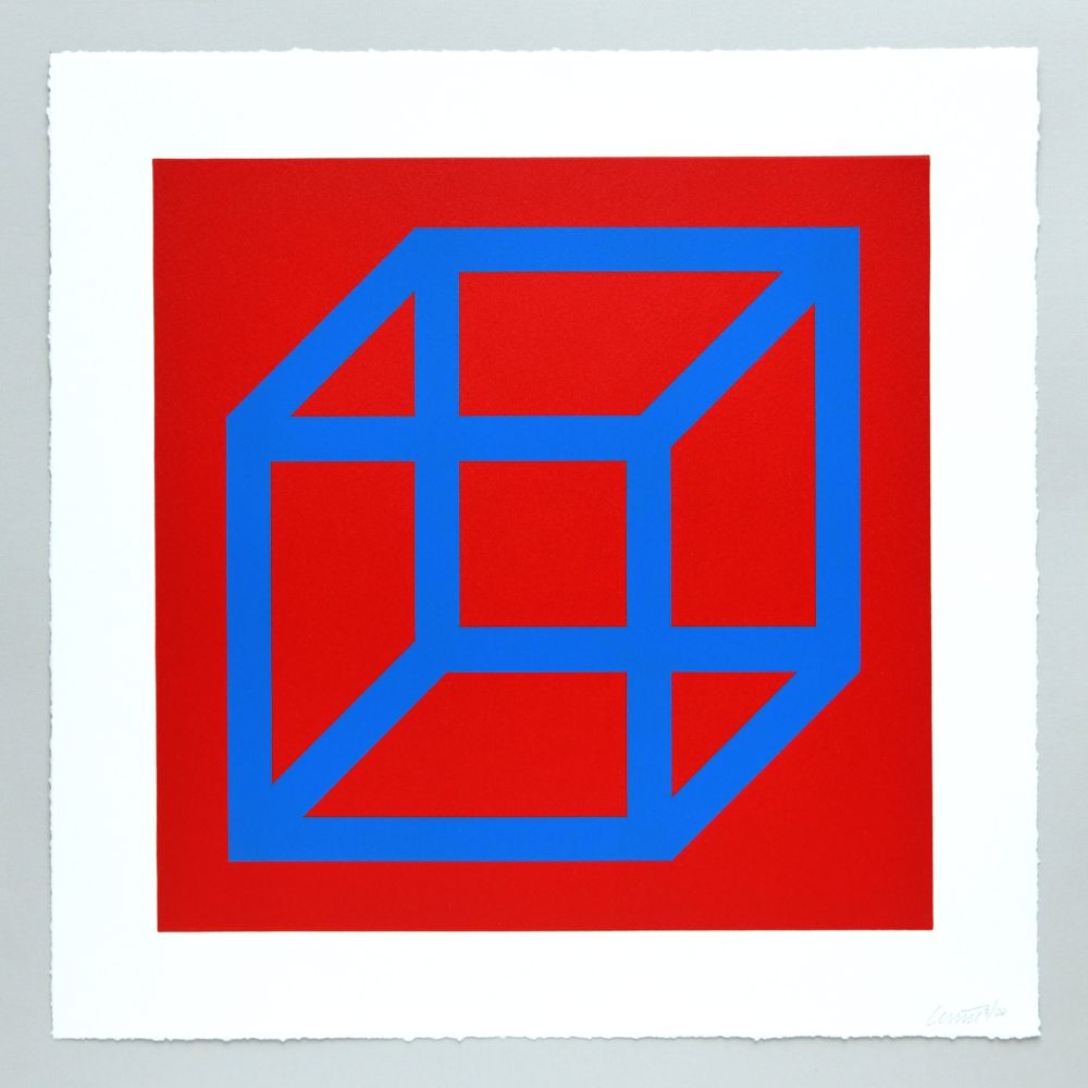 Linoincisione Lewitt - Open Cube in Color on Color Plate 14
