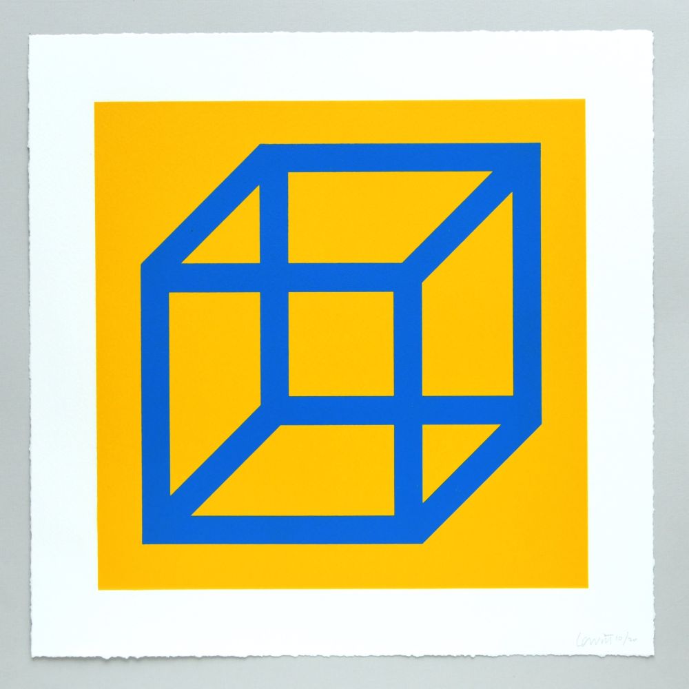 Linoincisione Lewitt - Open Cube in Color on Color Plate 15