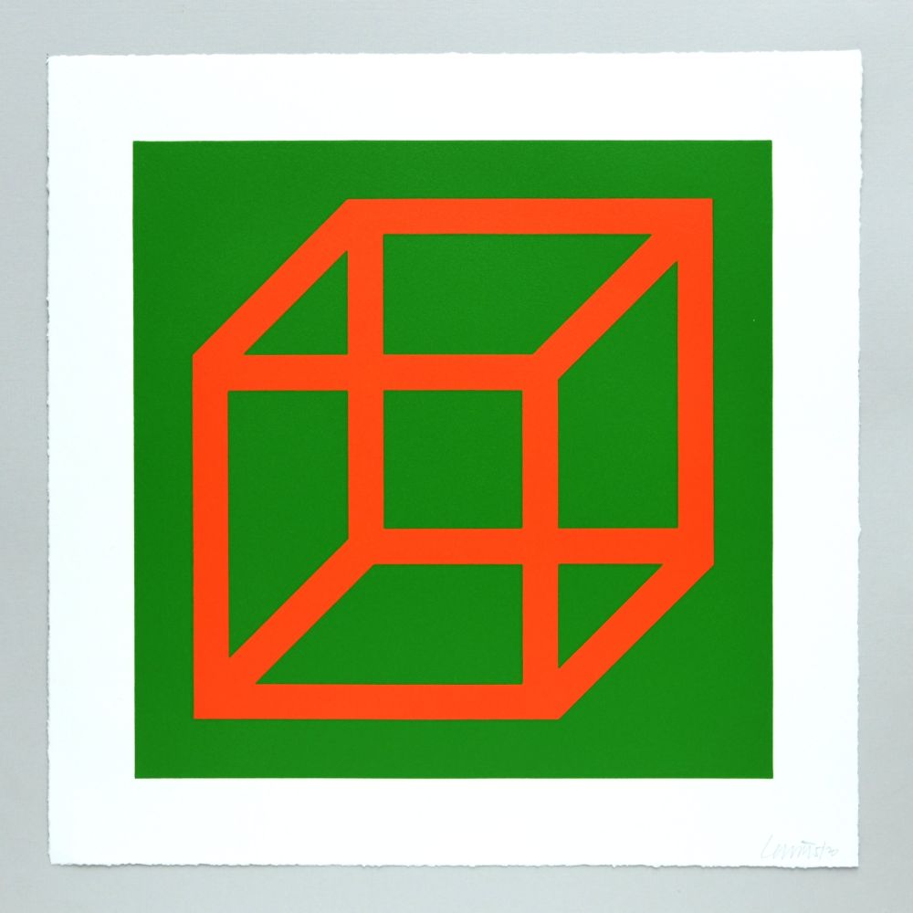 Linoincisione Lewitt - Open Cube in Color on Color Plate 16