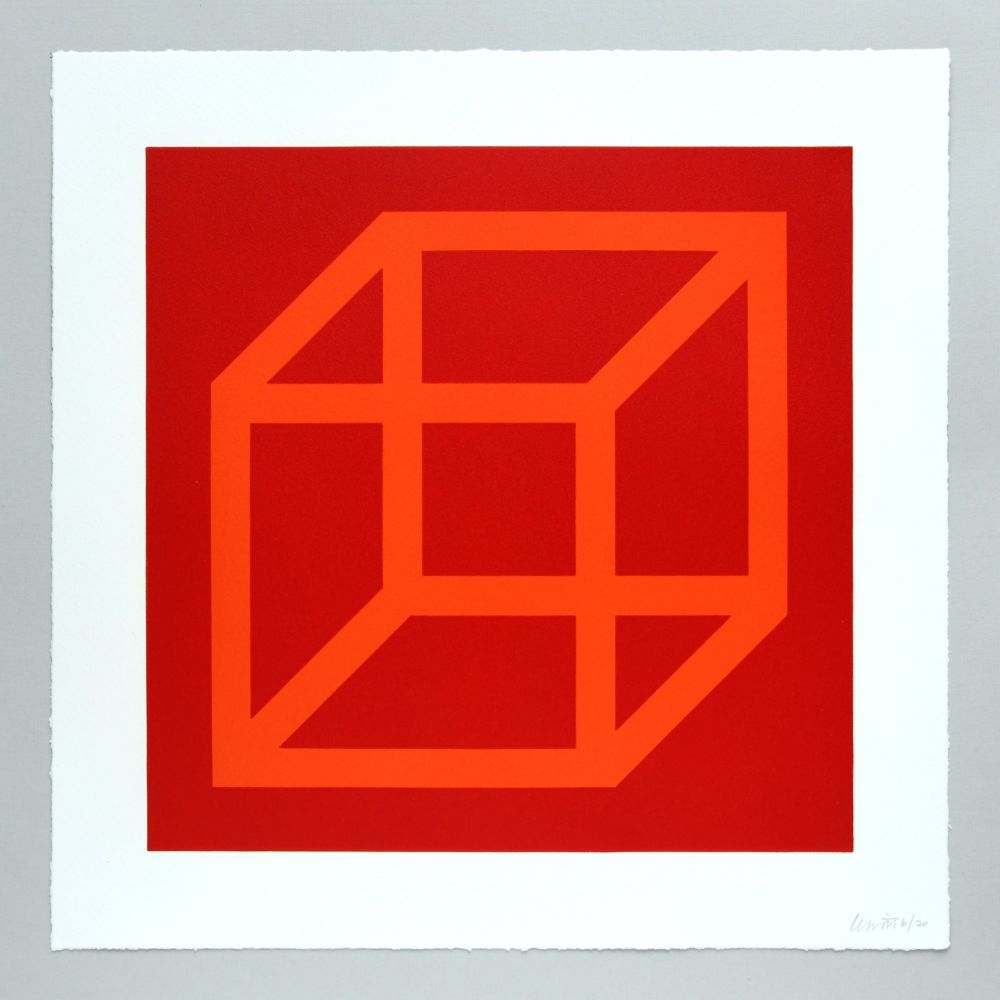 Linoincisione Lewitt - Open Cube in Color on Color Plate 18