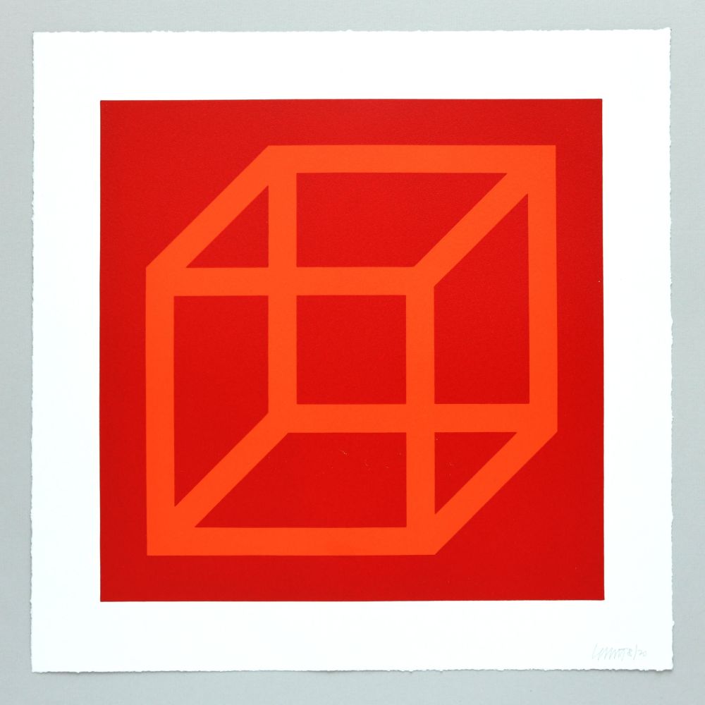Linoincisione Lewitt - Open Cube in Color on Color Plate 18