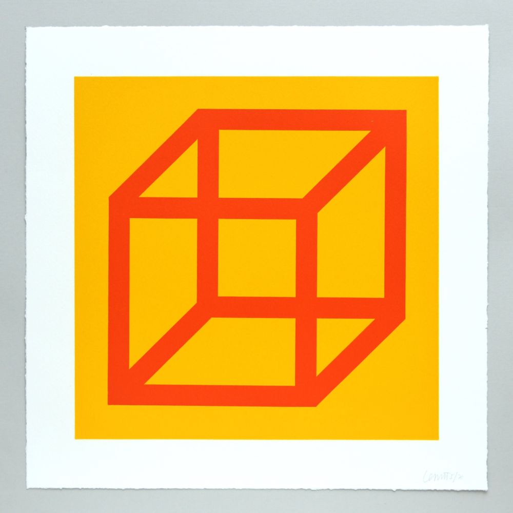 Linoincisione Lewitt - Open Cube in Color on Color Plate 19
