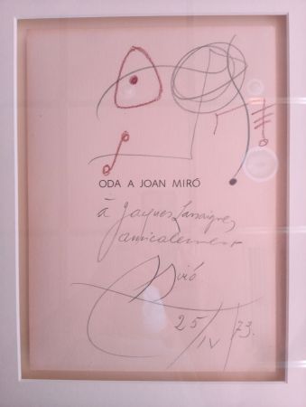 Non Tecnico Miró - Original drawing dedicated to Jacques Lassaigne (with COA)