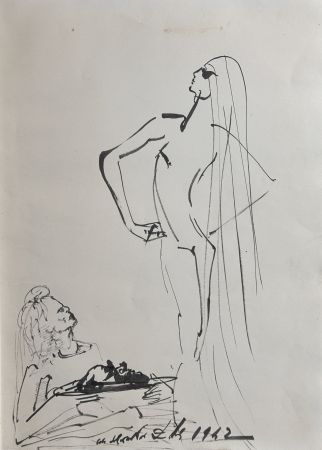 Libro Illustrato Dali - Original Drawing Salom, Herod, & The Head of John The Baptist in The Secret Life of Salvador Dali book