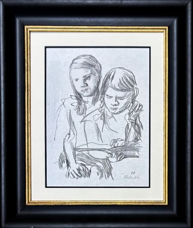 Litografia Kokoschka - Oskar Kokoschka (1886–1980) - Zwei lesende Mädchen (Trudl - Doppelbild) - Chalk lithography - 1931