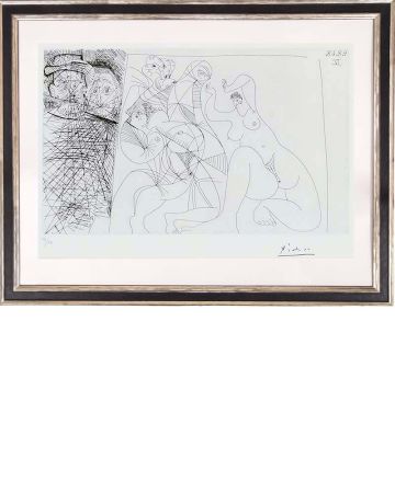 Acquaforte Picasso - O.T. - Tanzende und zwei Männer mit Rembramdt-Hut