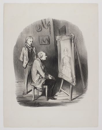 Litografia Daumier - Oui, C’est bien feue ma femme! ...Seulement je trouve que vous l'avez trop flattée!....