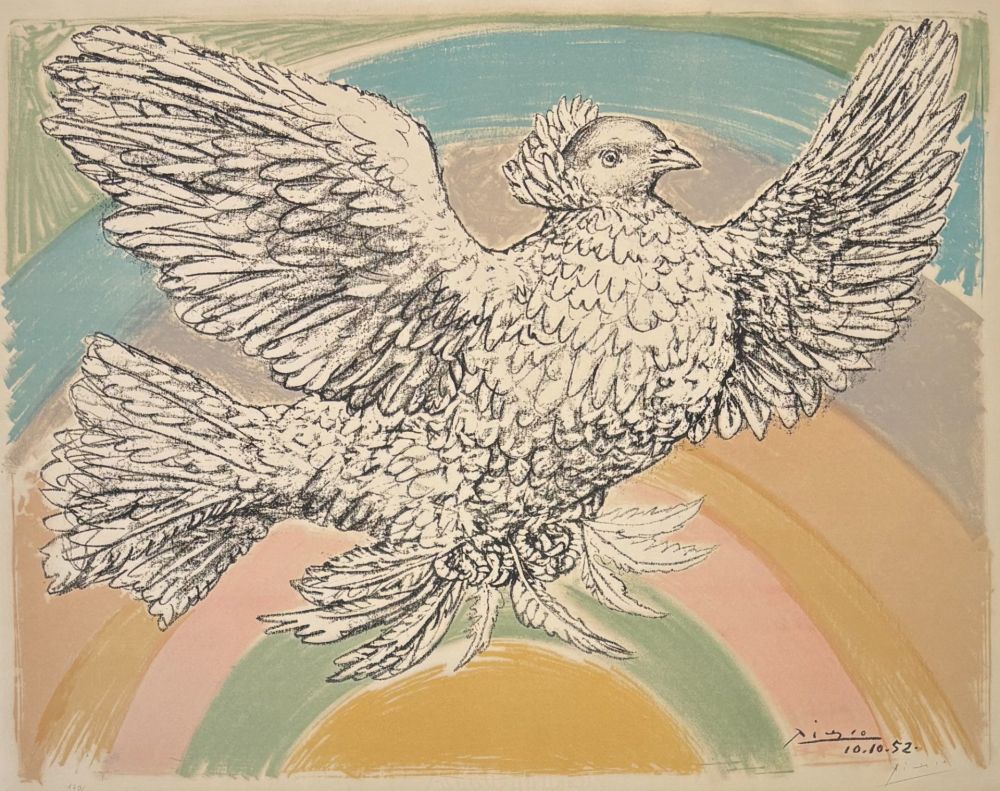 Litografia Picasso - Pablo Picasso(1881–1973) - Colombe volant - Coloured lithograph on Arches paper - 1952