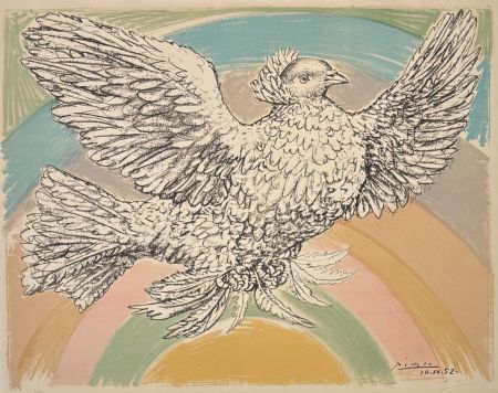 Litografia Picasso - Pablo Picasso(1881–1973) - Colombe volant - Coloured lithograph on Arches paper - 1952