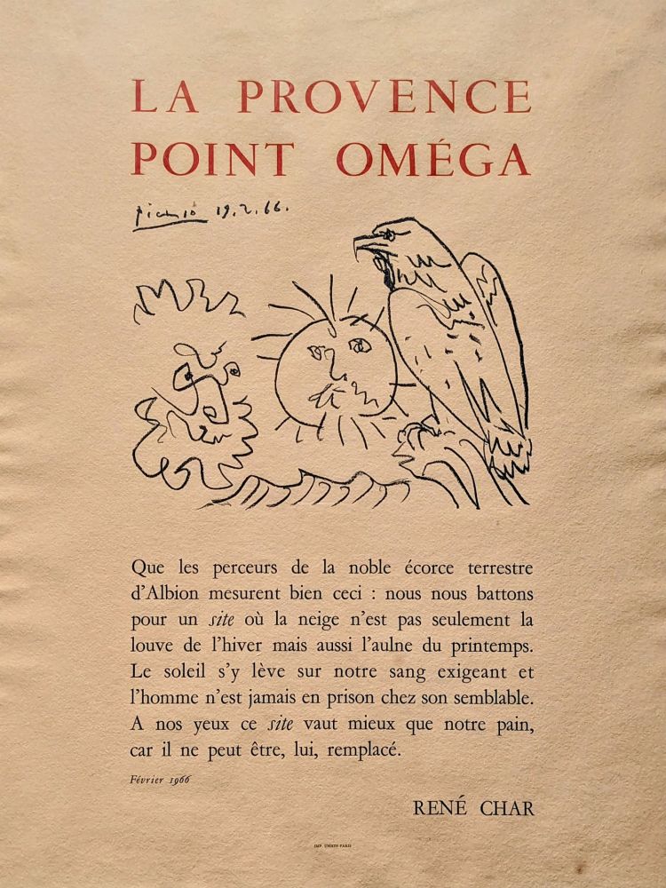 Litografia Picasso - Pablo PICASSO (1881-1973), La Provence point Oméga, Lithograph, 1966
