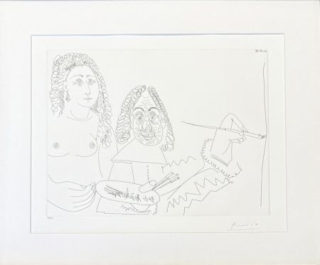 Incisione Picasso - Pablo Picasso (1881–1973) - Peintre Rembranesque avec son Modèle - Etching on wove paper - 1968