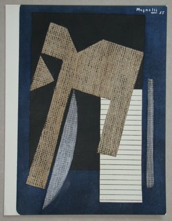 Pochoir Magnelli - Papier collé sur fond bleu, 1955