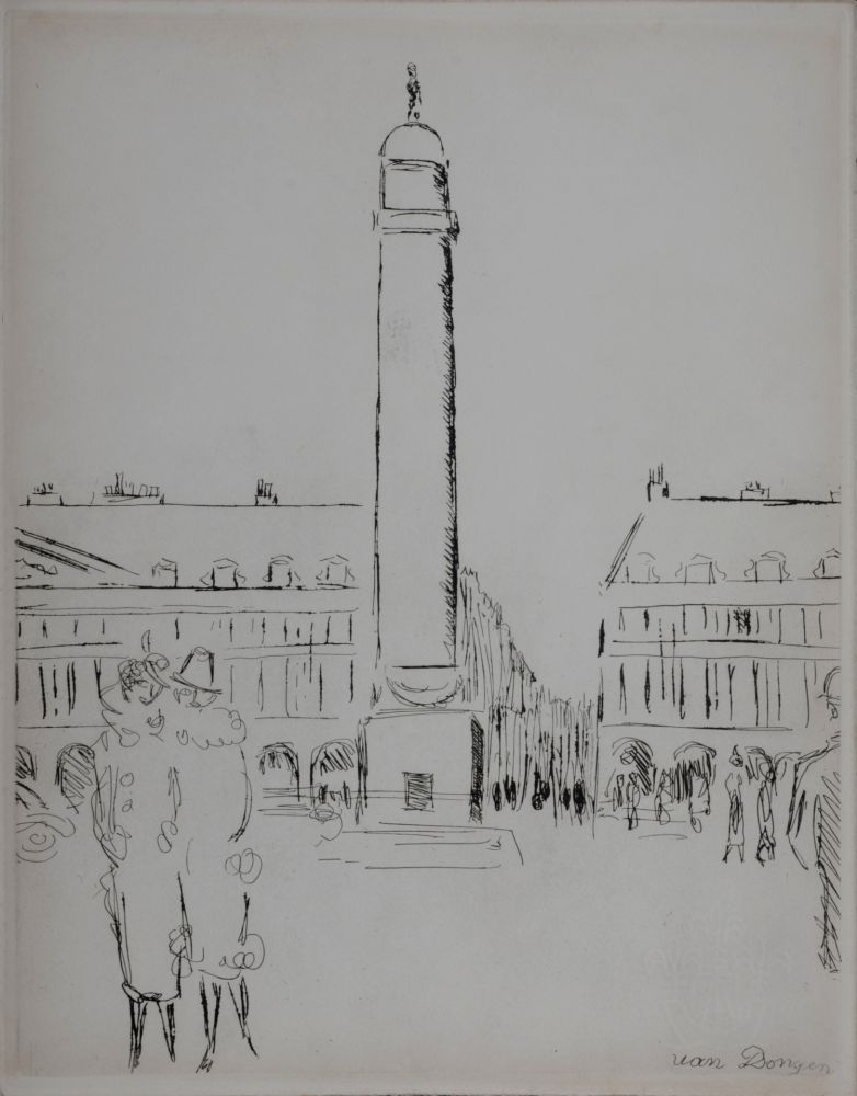 Incisione Van Dongen - Paris 1937 : Place Vendôme, 1937