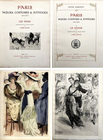 Libro Illustrato Lobel-Riche - PARIS : LES BARS + LA DANSE. 2 volumes. 122 gravures (1912-1915)