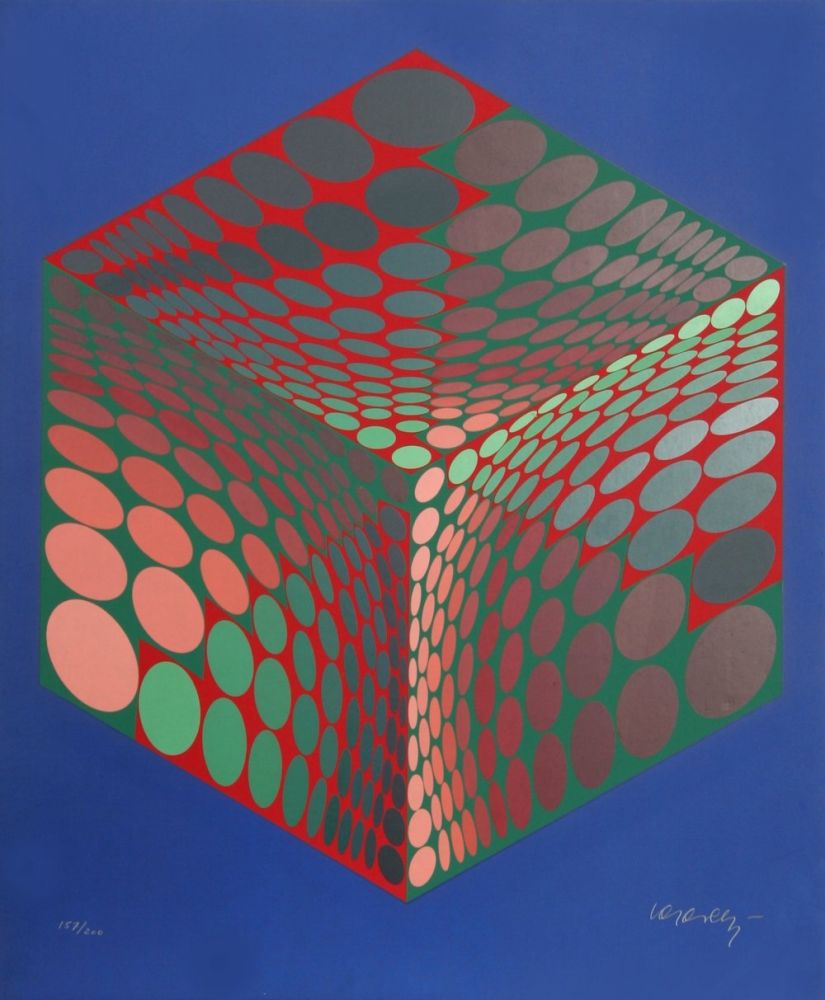 Serigrafia Vasarely - Parmenide (Red, Green, & Blue)