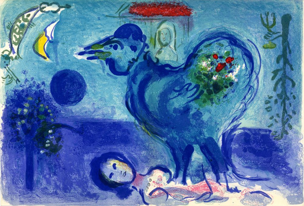 Litografia Chagall - PAYSAGE AU COQ (Landscape with rooster) 1958.