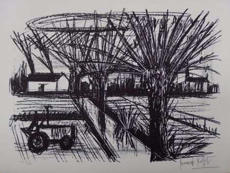 Litografia Buffet - Paysage breton au tracteur
