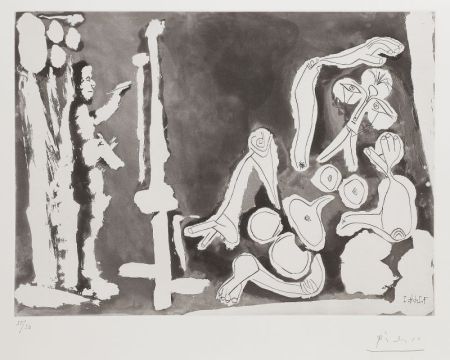 Acquaforte E Acquatinta Picasso - Peintre et modèle appuyé sur un coussin 