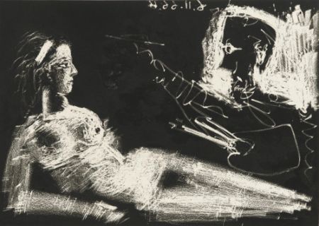 Acquaforte E Acquatinta Picasso - Peintre et modèle au bandeau