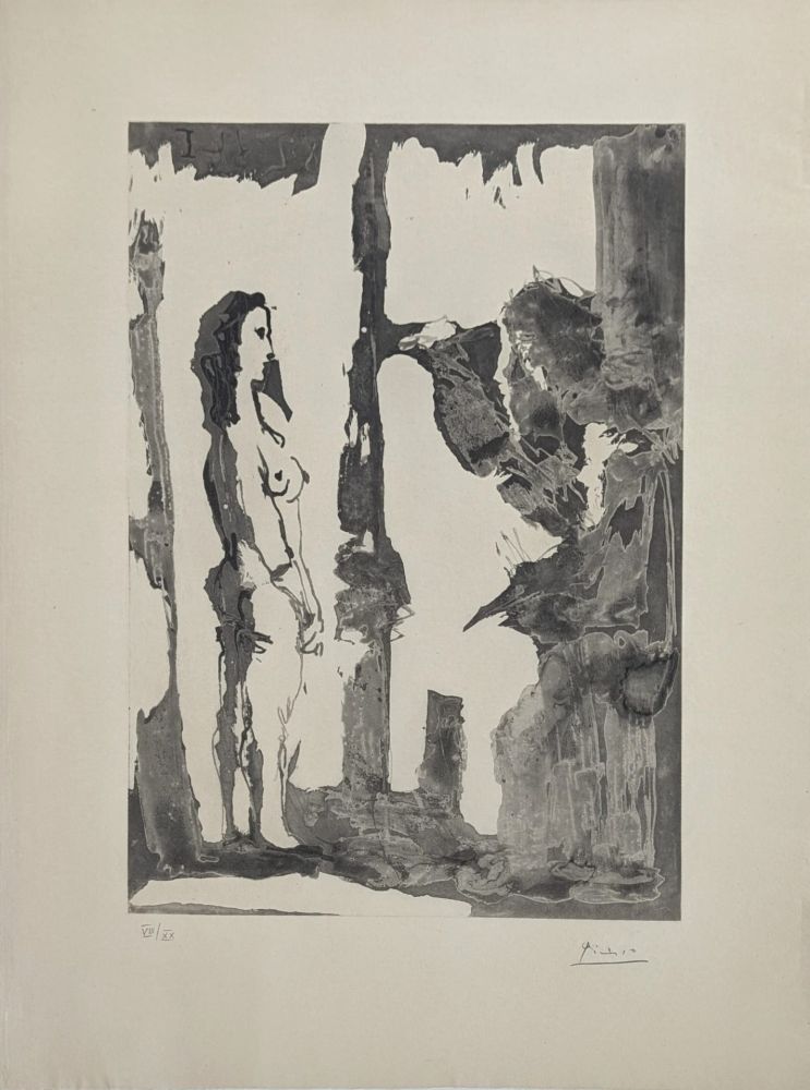 Acquatinta Picasso - Peintre et modèle aux cheveux longs 