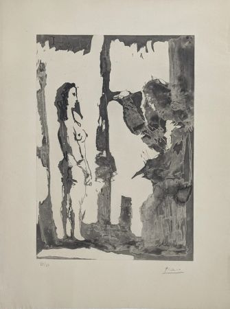 Acquatinta Picasso - Peintre et modèle aux cheveux longs 