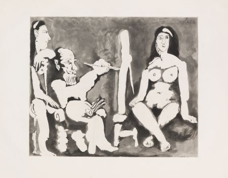 Acquatinta Picasso - Peintre et Modèle avec une Spectatrice au Bandeau
