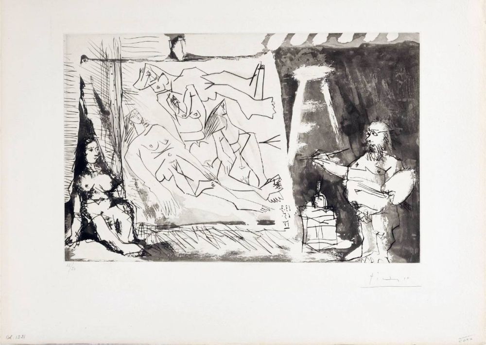 Acquaforte E Acquatinta Picasso - Peintre et sa toile avec modèle assis