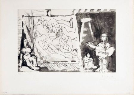 Acquaforte E Acquatinta Picasso - Peintre et sa toile avec modèle assis