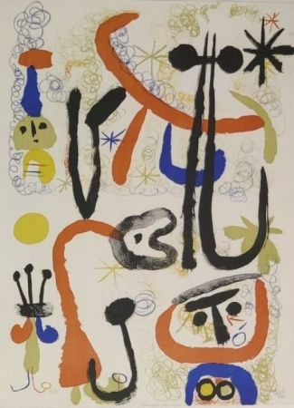 Litografia Miró - Personnages et animaux 