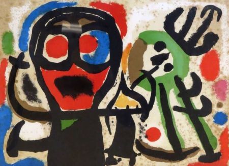 Litografia Miró - Personnages et oiseaux (Figures and birds), 1963