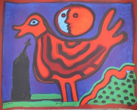 Litografia Corneille - Petit oiseau rouge