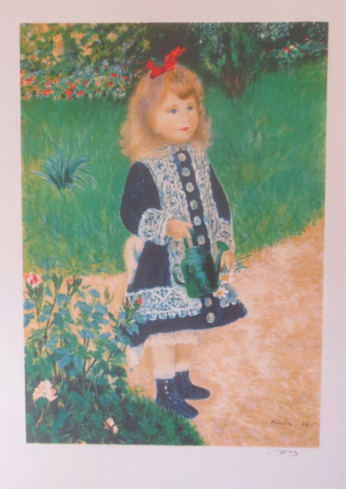 Litografia Renoir - Petite fille au jardin