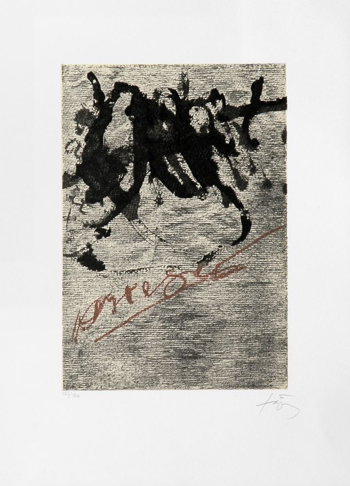 Litografia Tàpies - Petite écriture marron