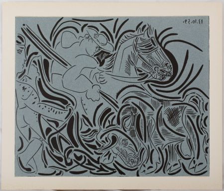Linoincisione Picasso - Pique : Face au taureau